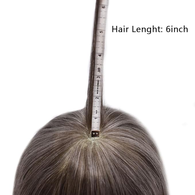FACE MIRACLE Toupee for Men French Lace Hairpiece Human Hair Replacement System Skin PU Mens Toupee Hair Wigs for Man V-Looped Front Hair Prosthesis 6"X9" #460 Medium Brown with 60% Gray
