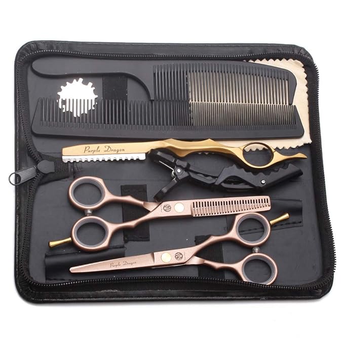 Purple Dragon 5.5 inch Hair Cutting Scissors Set with Razor - Rose Gold