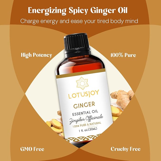LOTUSJOY Ginger Essential Oil for Skin, Hair, Lymphatic Drainage Massage, 1 Oz