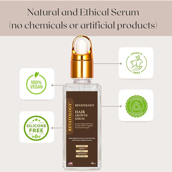 Revatology Hair Growth Serum for Women & Men, Daily Leave-In Scalp Serum for Thinning Hair & Hair Fall, Lightweight Botanical Serum with Rosemary, Castor, Amla, Bhringraj, 12 Oils & 18 Herbs