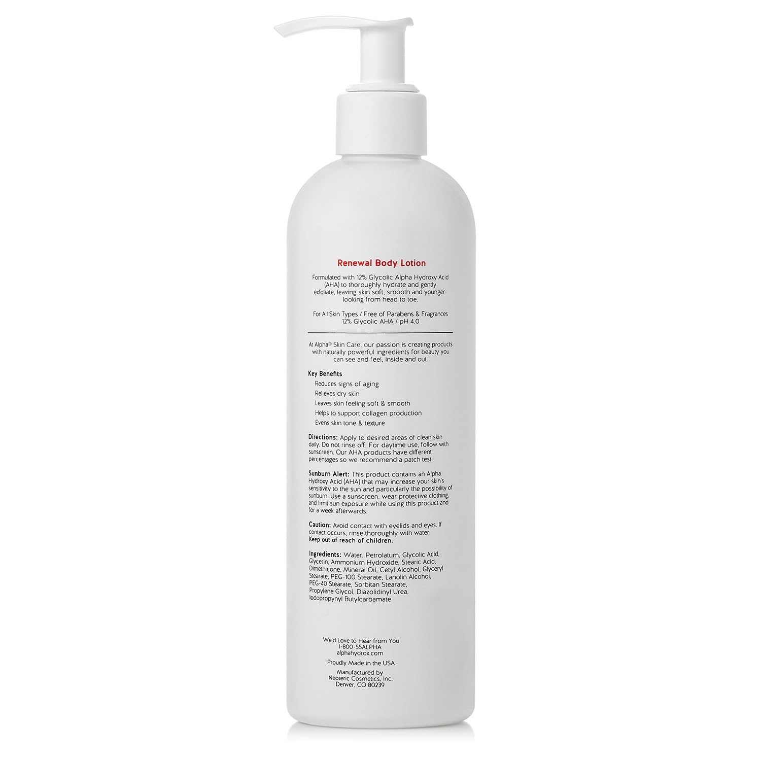 Alpha Skin Care Revitalizing Body Lotion, 12% Glycolic AHA, Simple & Effective Daily Moisturizer Hydroxy Acid, Hydrates & Exfoliates for Soft, Smooth Skin, Anti-Aging, 12 Oz, Pack of 2