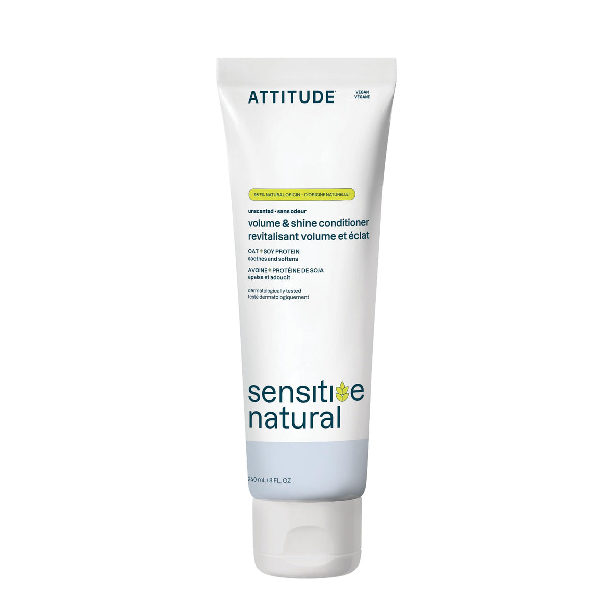 ATTITUDE Extra Gentle Hair Conditioner for Sensitive Dry Scalp, Soothing Oat, Naturally Derived Ingredients, Dermatologically Tested, Vegan Detangler, 8 Fl Oz