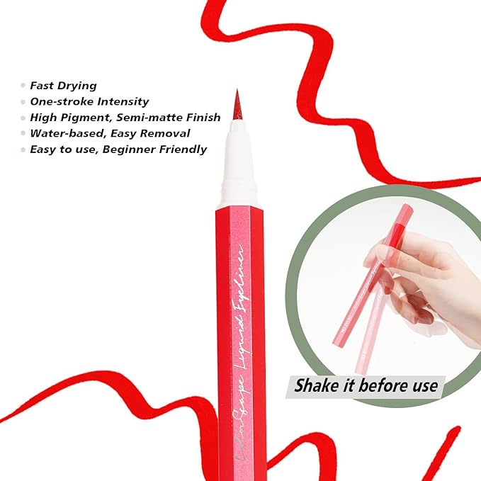 YES.EYE DO Liquid Eyeliner, Red Eyeliner Pen, Long Lasting Colored Eye Liner Pen with Precision Felt Tip, Water Removable, Friendly to Sensitive Skin, Party Makeup (Crimson Rave)
