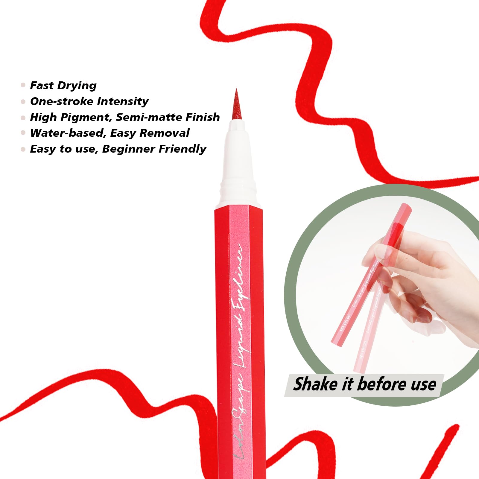 YES.EYE DO Liquid Eyeliner, Red Eyeliner Pen, Long Lasting Colored Eye Liner Pen with Precision Felt Tip, Water Removable, Friendly to Sensitive Skin, Party Makeup (Crimson Rave)