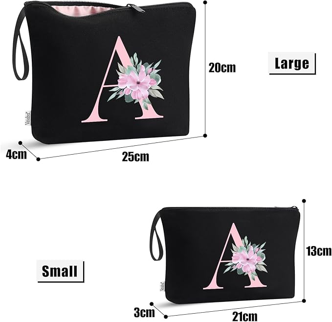Vavabox A-Z Personalized Makeup Bag, Birthday Gifts for Women Mom, Gifts for Best Friend, Bride Bridesmaid Cosmetic bag (L, 04-Black Set)