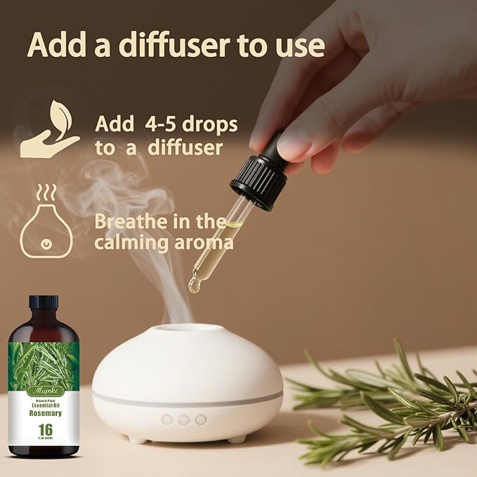 MLYNKL Rosemary Essential Oil,for Diffuser,16oz+Roll-On 0.33oz