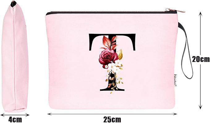 Vavabox A-Z Personalized Makeup Bag, Birthday Gifts for Women Mom, Gifts for Best Friend, Bride Bridesmaid Cosmetic bag (T, 06-Pink)