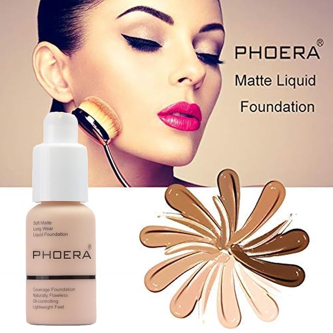 PHOERA Soft Matte Long Wear Liquid Foundation, 103 Warm Peach, 30ml, 2 Pack