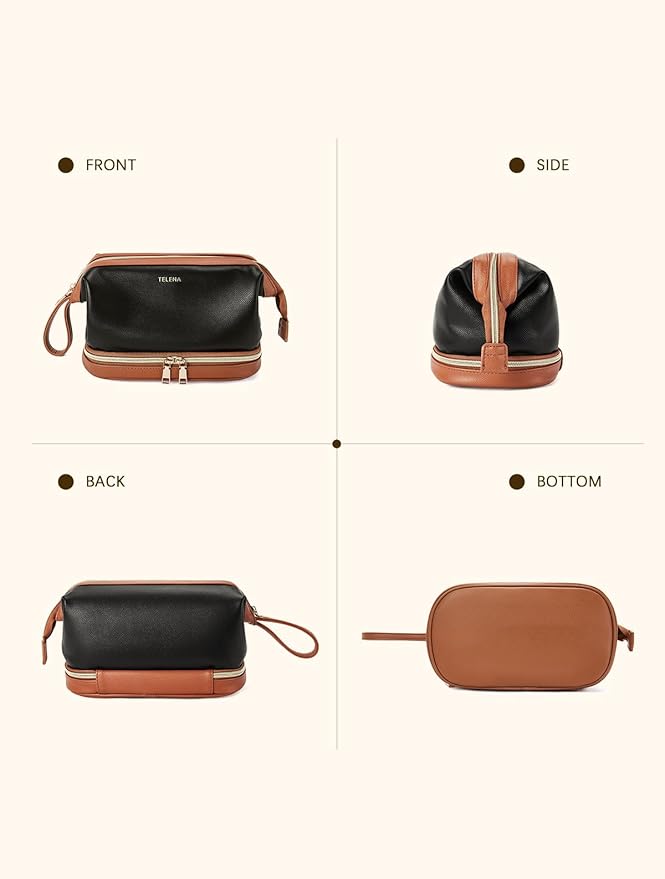 Telena Makeup Bag Large Capacity Travel Cosmetic Bag Portable PU Leather