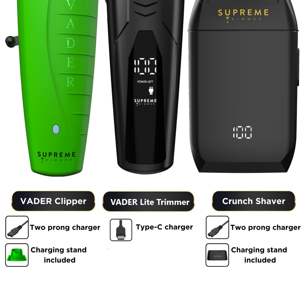 Supreme Trimmer 3-in-1 Barber Kit | Vader Clipper, Vader Trimmer & Crunch Foil Shaver | Men's Professional Beard Trimmer, Brushless Motor Clippers & Waterproof IPX6 Shaver | Acid