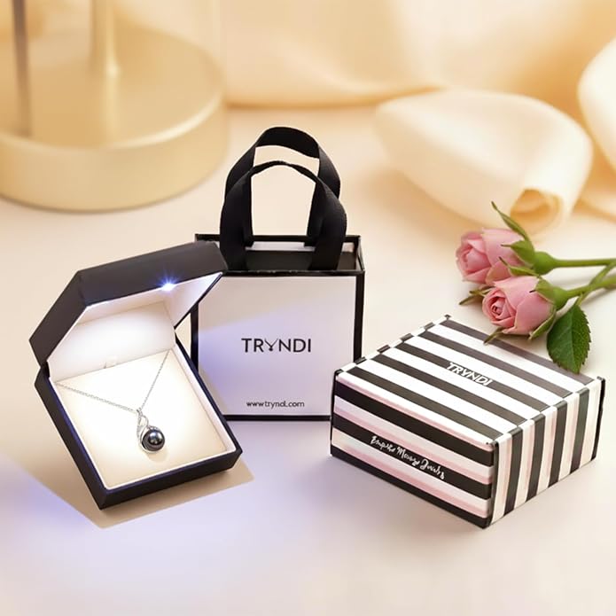 TRYNDI Real Tahitian Black Pearl Necklace Gifts for Women - Larger 11-12mm Luxury Pearl, Mothers Day Gifts For Wife - Christmas Valentines Soulmate Necklace For Women (Black Pearl Knot)
