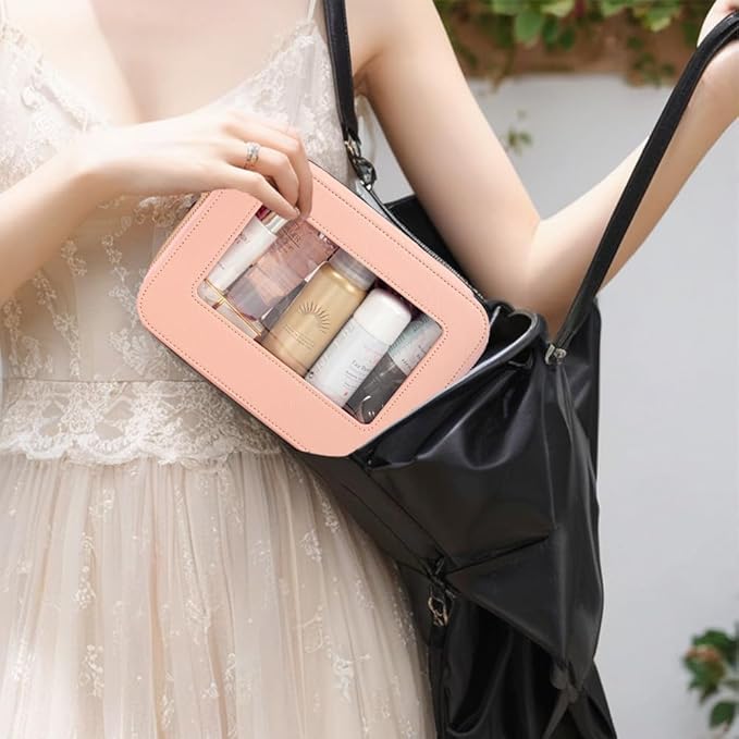 FFpaw Clear Makeup Bag, TSA Approved Toiletry Bag Travel Makeup Case Clear Cosmetic Travel Bag Small Makeup Pouch Organizer Waterproof Portable Car Essentials for Women