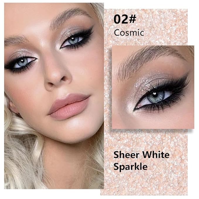FeiCuiYun Glittler Single Eye Shadow Palette Makeup, Sheer White Sparkle Shimmer Monochrome Eyeshadow For Older Women, Pigmented Waterproof Sombras Para Ojos, Vegan, Talc, Paraben & Cruelty Free, 02