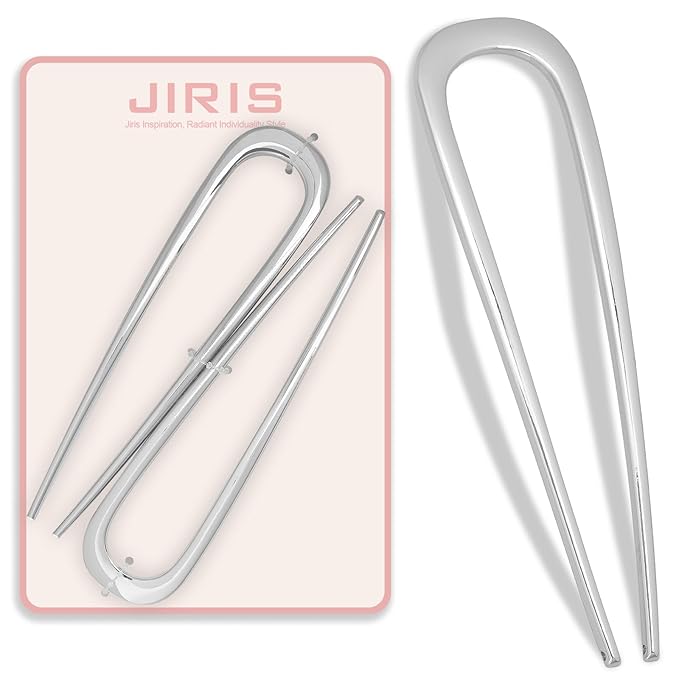 JIRIS 2PCS 5.5Inch French Hair Pins Large U-Shaped Pins for Women and Girls Fashion Metal Hair Pin French Twist Hair Pins for Buns, Updos,Stylish and Functional(set3-silver)