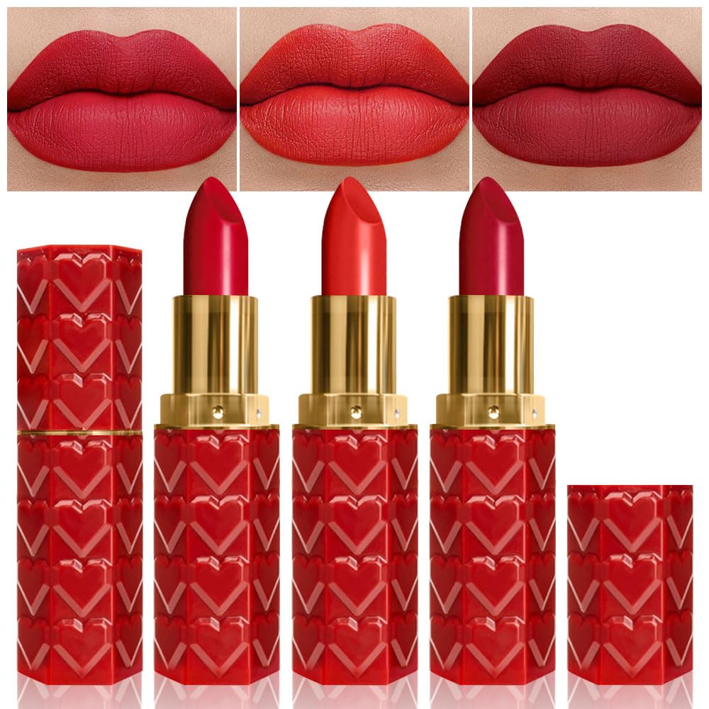 3 Pcs Matte Velvet Lipstick for Women Set,Nude Long Lasting Matte Lip Stick 24H Waterproof for Girls Natural Lip Makeup,Non-Stick Lipstick Makeup for Women,labiales magicos 24 horas originales