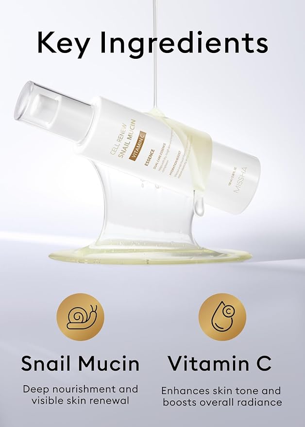 MISSHA Cell Renew Snail Mucin Vitamin C Korean Essence Serum 3.38 oz