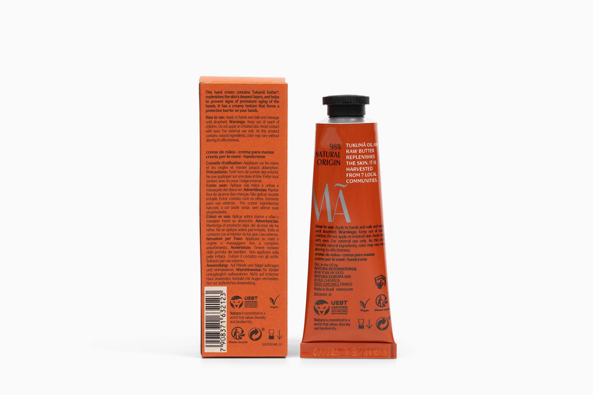 Natura – Tukumã Hyaluronic Acid Boosting Hand Cream Travel Size - Moisturize & Improve Skin Texture - Anti-Signs & Anti-Aging - Vegan Skin Care - Brazilian Beauty Secrets - 1.41oz (40g)