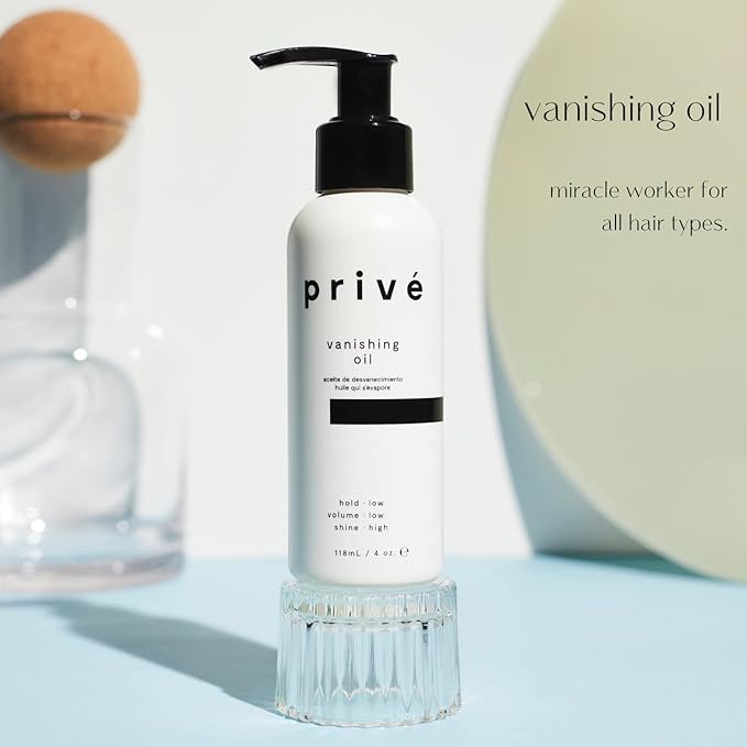 Prive Vanishing Hair Oil - Lightweight Anti Frizz Oil for Shine and Smoothness - Hydrating Hair Oil with Baobab, Kukui and Carrot Seed Oils - Non Greasy, Vegan - 4 oz