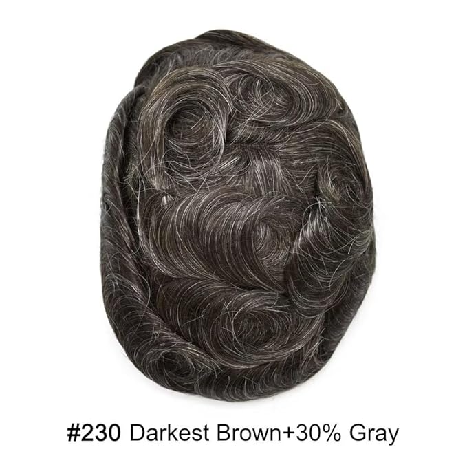 F M FACE MIRACLE NEW YORK Toupee for Men French Lace Human Hair Replacement Systems Lace Center with Poly Around Hairpiece Mens Toupee V-Looped Front Male Hair Units 6"X9" #230
