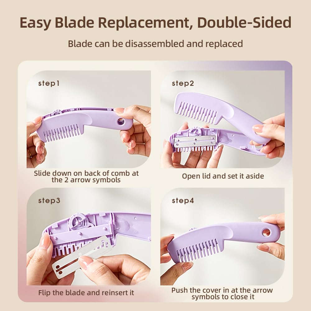 Cryslora Hair Razor Comb, Hair Thining Trimmer, Homeuse Cutting and Styling Comb (Purple)