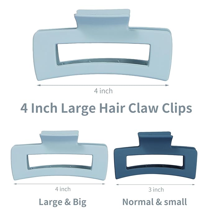 Sisiaipu Hair Clip, 4.1 Inch Large Square Hair Claws Clips 12 Pcs for Thick Hair - Blue, for Women and Girls