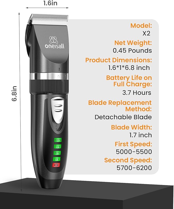 oneisall Quiet Cat Clippers for Matted & Long Hair 2-Speed Cat Grooming Kit