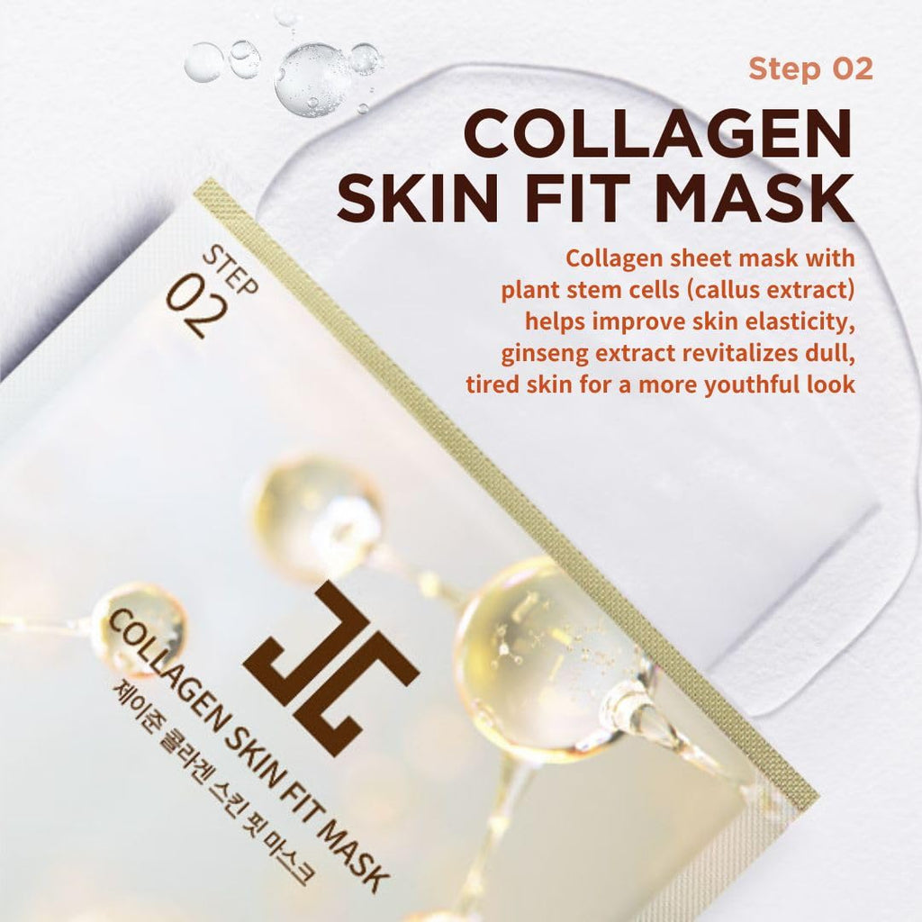 JAYJUN Collagen Skin Fit Mask (10 Sheets) – 2-Step All in one Hydration & Firming Ritual with Hyaluronic Acid & Marine Collagen 0.84 fl. oz.