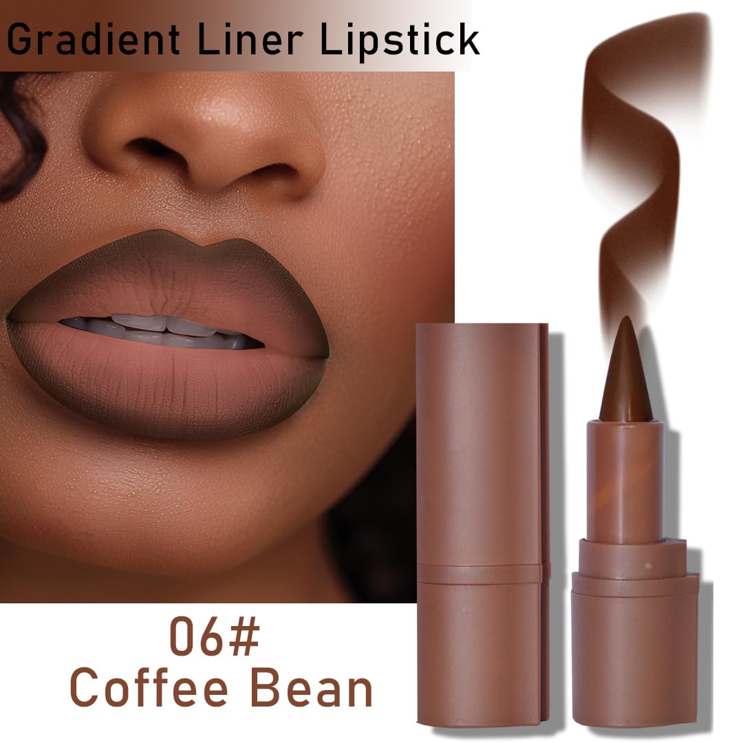 BAISEN DIARY 2Pcs 2-in-1 Gradient Lip Liner and Lipstick Lip Combo Set - Achieve Flawless Contour and Gradual Ombre Effect with Easy-to-Use Crayon Form and Cone Tip (2Pcs 06# Coffee Bean)