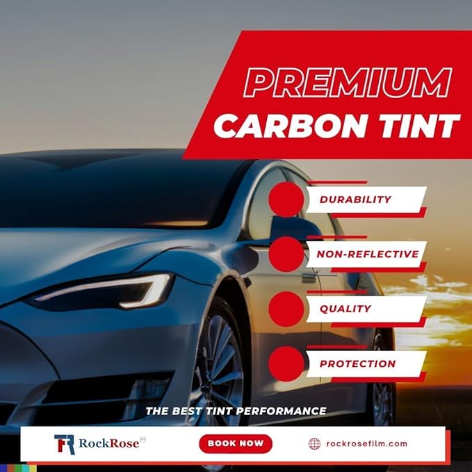 RockRose 50% Premium Carbon Car Window Tint Film 20 in x 100FT 2PLY Charcoal Privacy Film UV, Heat Blocking Tint for Car or Home Adhesive Film Easy Shrink, Plotter Friendly Pro Grade
