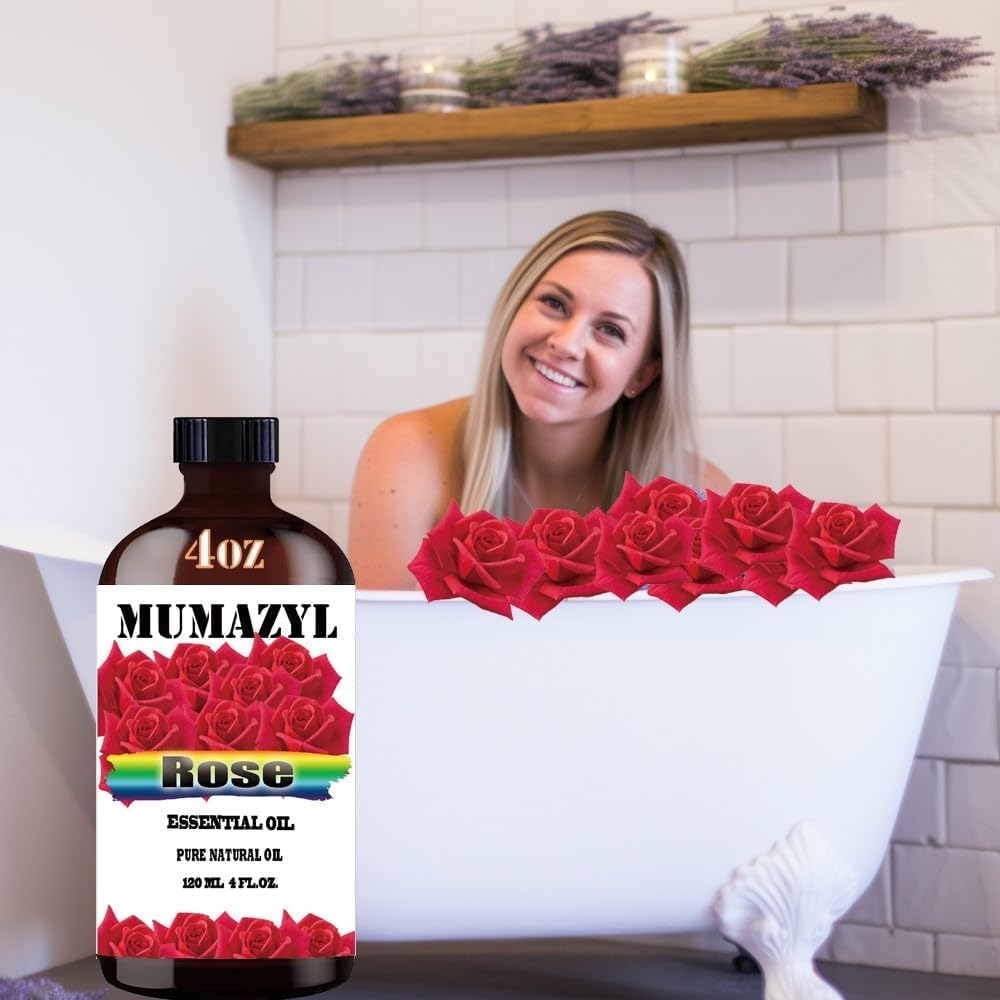 Rose Essential Oil, Rose Oil 4 Fl Oz 120ML for Diffuser Humidifier Yoga Cleaning DIY Candle Soap Making Valentine's Day Gift MUMAZYL Essential Oils