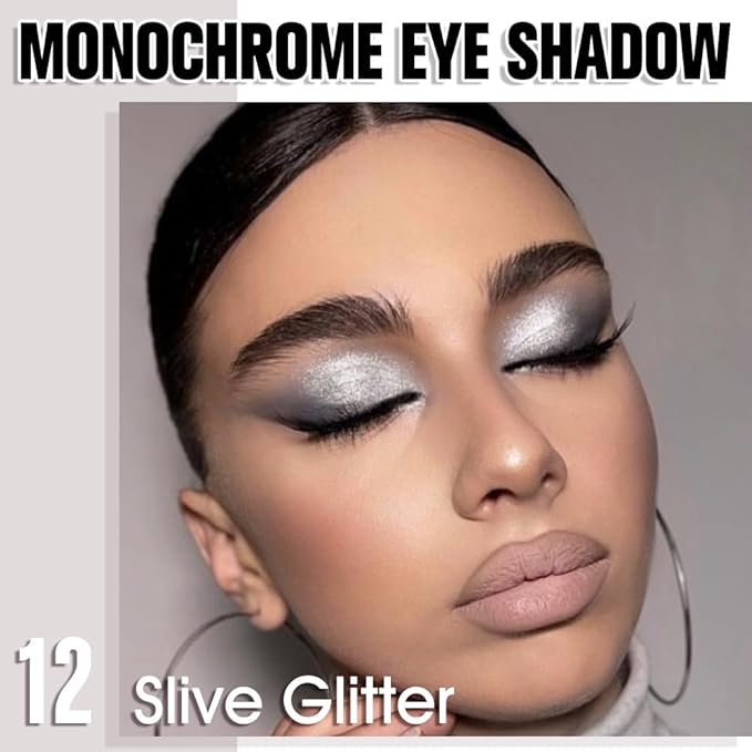 QIDSTERS Slive Glitter Single Eyeshadow, Lightweight Blendable Mini Eye Shadow for Older Women, Monochrome Eyeshadow Palette Makeup Pigmented Waterproof, Vegan & Cruelty-Free, 12
