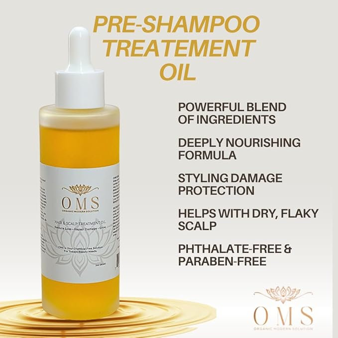 ORGANIC MODERN SOLUTION OMS Pre-Shampoo Hair Treatment Oil for Growth & Loss Prevention, Scalp Nourishing, Heat Protection, Anti-Frizz 3oz