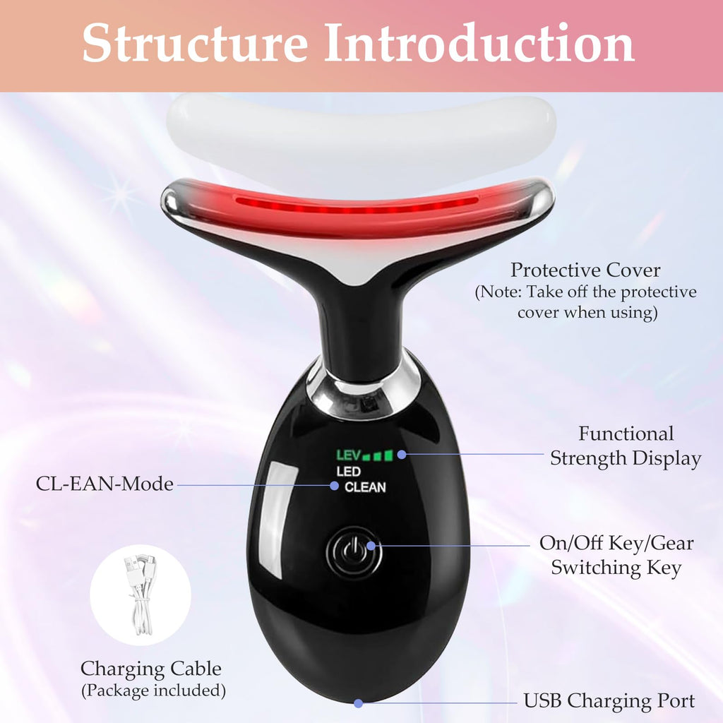 Face and Neck Massager Tool, 7 Colors LED Womens Skin Care Facial Massager for Skin Rejuvenation, Lifting, Toning, Glow Boost