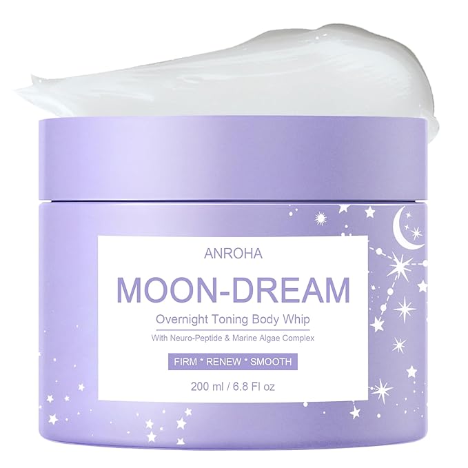 Anroha Moon Dream Overnight Toning Whip - Help Get Dreamy, Firming and Smoother-Looking Skin on Neck, Arms, Thighs - Advanced Nightly Body Lotion with Peptides & Antioxidants - 6.8 Fl Oz