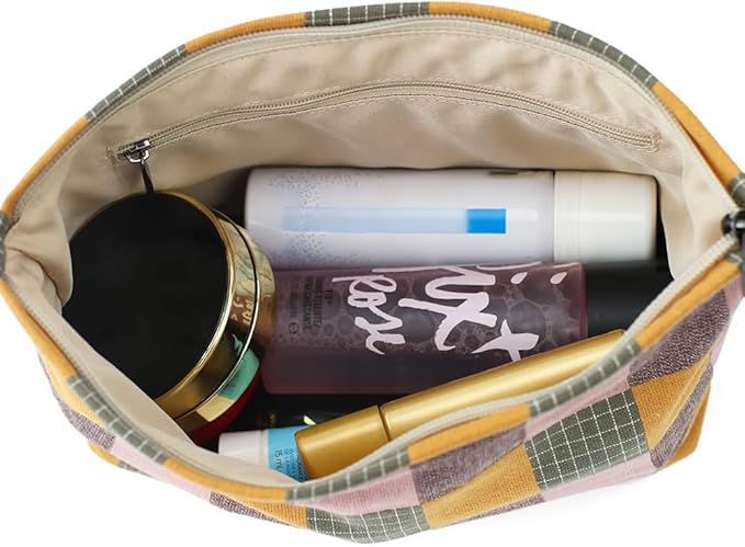 BBORGDC Plaid Cloth Makeup Bag - Large Capacity Travel Cosmetic Pouch & Toiletry Organizer with Zipper, Stylish Make Up Organizer for Daily Use,Gift for Women