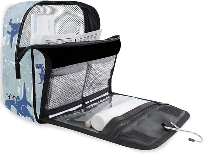 senya Hanging Travel Toiletry Bag Kit Makeup Case Cosmetics Organizer for Men Women (Dinosaur Blue Boy)
