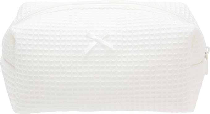 PAZIMIIK Cozy Makeup Bag for Women,Zipper Cosmetic Pouch,Waffle Cream White