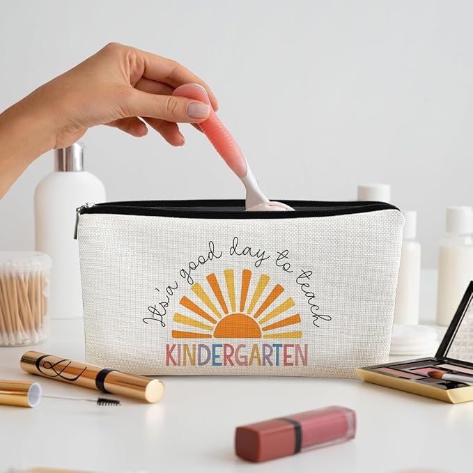 BARPERY Kindergarten Teacher Gift: Makeup Bag, Cosmetic Bag Zipper Travel Toiletry Bag, Best Teacher Gifts