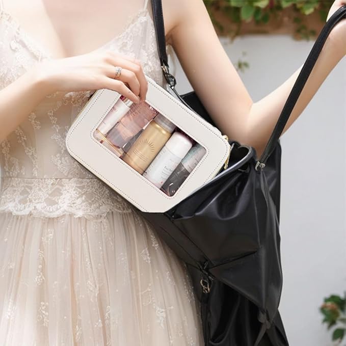 FFpaw Clear American Mahjong Tile Bag, Travel Makeup Bag Cosmetic Organizer Case Waterproof Skincare Toiletry Bag with Zipper Portable Make Up Pouch Compact Car Organizer Bag for Essentials