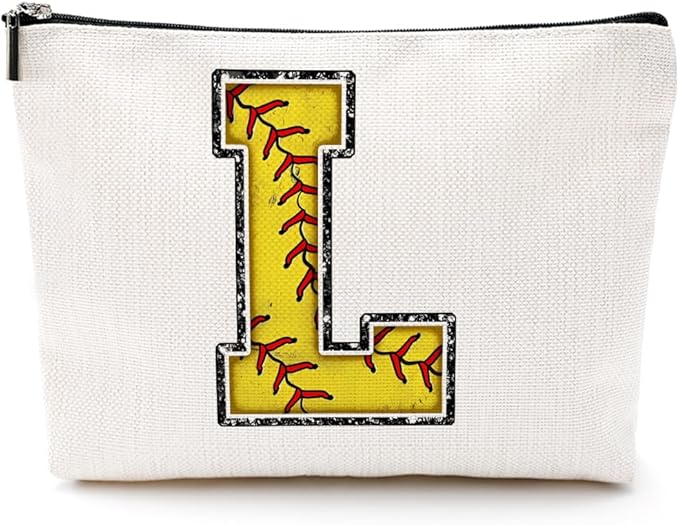 Softball Gifts Initial L Makeup Bag Softball Gifts for Team Cosmetic Bag