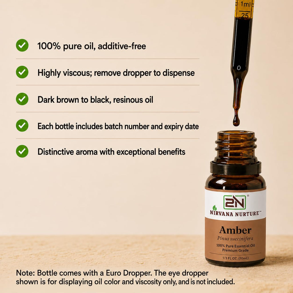 Nirvana Nurture Amber Essential Oil,100% Pure Undiluted, Aromatherapy Oil for Diffuser, Hair & Skin Care