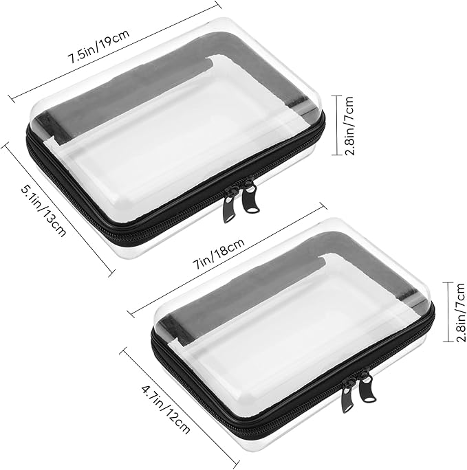 DEXLALA 2PCS Zippered Hard Pouch Double,Portable Waterproof Cosmetic Bag with Zipper,Toy Storage Organizer Bins,Hard Plastic Case,Clear Zipper Bags for Organizing,Pencil Case (7.5+7inch)