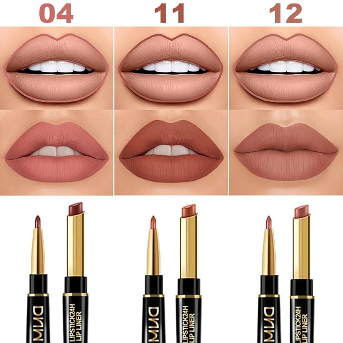 Aseawave 3Pcs Lip Liner and Lipstick Combo Set, Chestnut Nude Brown Lipgloss for Women Magic Lipstain 24 Hours Original Lip Liner Makeup Stain Long Lasting Waterproof Smudge Proof labial