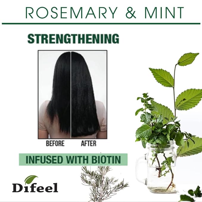 Difeel Rosemary and Mint Hair Oil Blend with Biotin 8 oz. - Made with Natural Mint & Rosemary Oil for Hair Growth