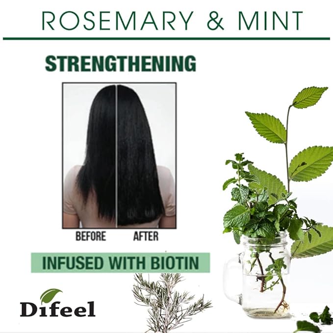 Difeel Rosemary and Mint Hair Oil Blend with Biotin 7.1 Ounce - Strengthening Scalp & Hair Treatment Oil Blend, Nourishes Dry Damaged Hair, Adds Shine & Moisture