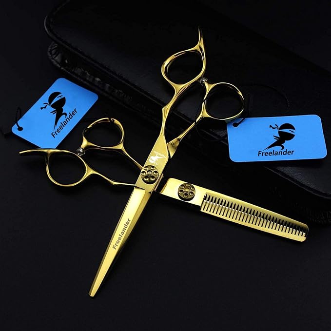 ROCOCO 6.0 Inch Hand Sharpened Hair Cutting Shears Set with Case - Golden