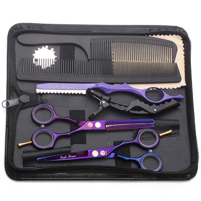 Purple Dragon 5.5 inch Hair Cutting Scissors Set with Razor - Purple