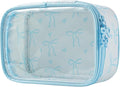 RSRSLEII Cute Clear Makeup Bag with Bow Pattern,Transparent Nylon Travel Cosmetic Case with Zipper,Portable Makeup Organizer Pouch for Essentials(02Blue)