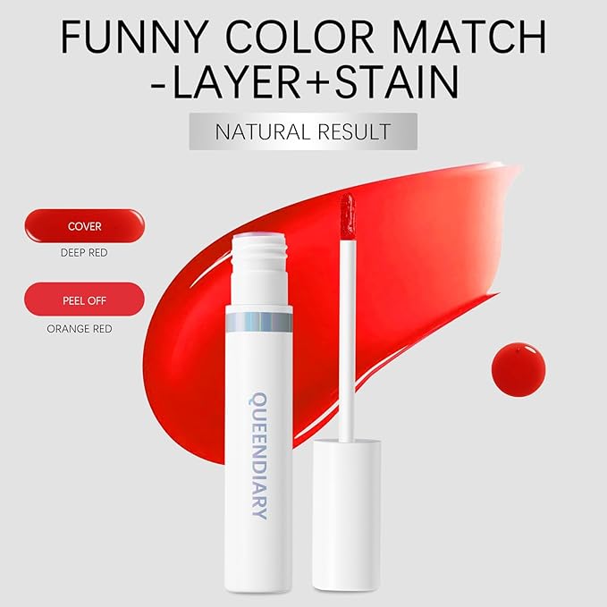 QueenDiary Lip Stain Peel off Lip Gloss All Day Long Lasting Waterproof and Transferproof Lip Tint - Matte Finish Peel off Lip Liner
