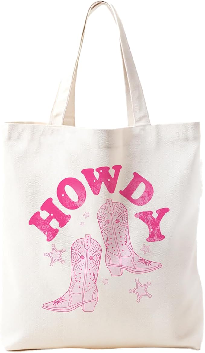Zeghk Howdy Western Canvas Tote Bag For Women, Boots Bag Western Cowgirl Gift Long Live Cowgirls Gifts Bags, Shopping Bag Reusable Grocery